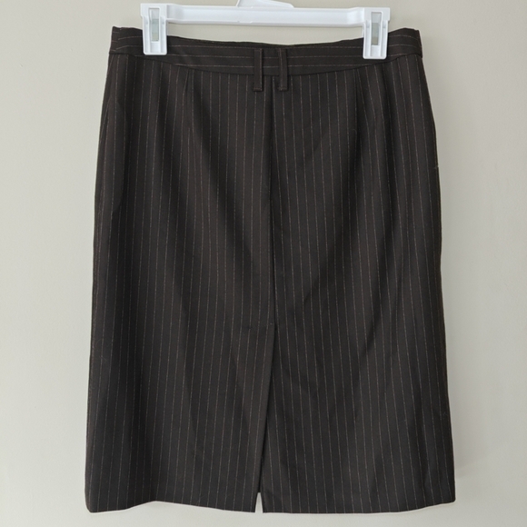 United Colors Of‎ Benneton Medium Pinstripe Brown Midi Skirt Pocket Back Slit - Picture 5 of 9